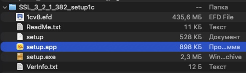 Finder показывает состав поставки с setup.app, который должен распаковать .efd, но не работает
